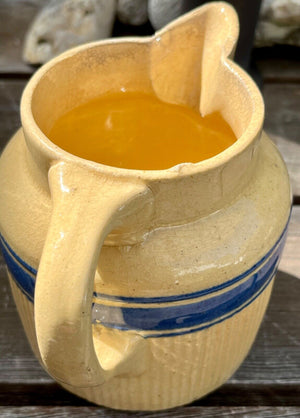 Vintage Yellow Ware HULL Pitcher with Handle Zane Grey Pattern 4” - H #107/#42
