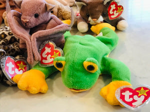 Vintage Beanie Babies LOT 13 w Tags! PeaceWrinkles, Freckles, Iggy, Batty, Bingo USED