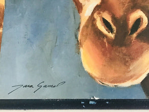 Artist TARA GAMEL: Exotic Safari Giraffe Mini Print On Wood Blue Plaque USED