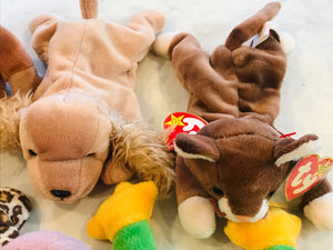 Vintage Beanie Babies LOT 13 w Tags! PeaceWrinkles, Freckles, Iggy, Batty, Bingo USED