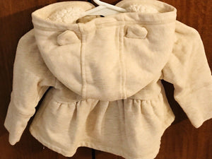Baby Gap Spell Out Infant Girl Tan Sherpa Lined Zip Hoodie Sweatshirt with Ears USED