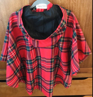 Girls O’Neil of Dublin Ireland Red Tartan Plaid Hood Cape, Wool Blend, szM USED