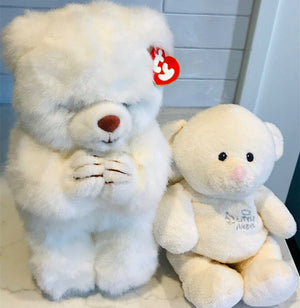 VINTAGE USED Ty CLASSIC 1995 Faith The Praying Bear W Tag 10”&Little Angel Wings Bear