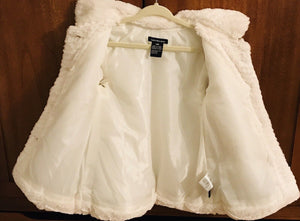 USED Calvin Klein Jeans White Faux Fur Baby Button Up Coat 18mos GREAT CONDITION!
