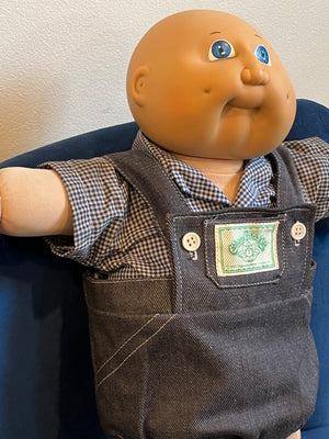 USED Cabbage Patch Kid Doll 1978 1982 Boy Bald Blue Eyes Overalls Socks Shoes MOLD#2!