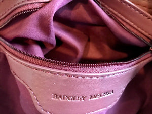 Badgley Mischka Mono Wine Color Faux LTHR Bucket Drawstring Crossbody Bag USED