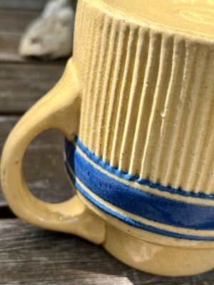 Vintage Yellow Ware HULL Pitcher with Handle Zane Grey Pattern 4” - H #107/#42