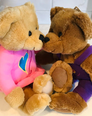 Hallmark Love & Kiss Kiss Bear Pink/Purple Couple Magnetic Nose Plush USED