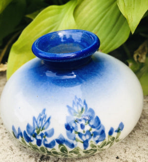 Homestead Signed “Donna 10” Blue Flower Bud Vase 4.5”W - USED