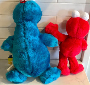 Plush Lot: 13” Cookie Monster Plastic Eyes w Tags & 10” Elmo Stuffies W/O USED