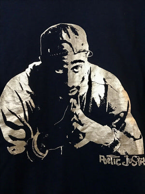 USED Gold Foil Black Mens S Tupac Poetic Justice Graphic Short Sleeve T-Shirt