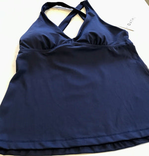 ATHLETA A-C PLUNGE NAVY TANKINI TOP XS Quick Drying, UPF, Recycled Mat. W Tags! USED