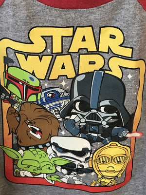 STAR WARS Red & Gray Long Sleeve T Shirt All Star Wars Characters 18Mos Used