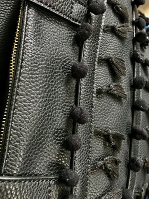 Shiraleah Women’s Black Vegan Leather Pom Pom Style 23" Tote NEW W TAG Stunning!