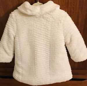 USED Calvin Klein Jeans White Faux Fur Baby Button Up Coat 18mos GREAT CONDITION!