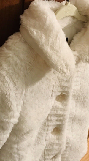 USED Calvin Klein Jeans White Faux Fur Baby Button Up Coat 18mos GREAT CONDITION!