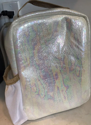 KIDS Gold/White Unicorn TOP HANDLE BAG with Horn, Ears On Sequins Metallic -