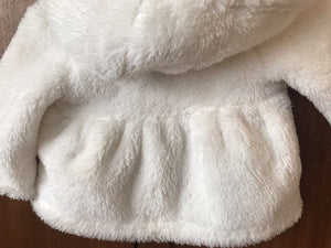 JUST ONE YOU - CARTERS White Fuzzy Hooded Jacket W Pink Inside Lining Size 3M USED