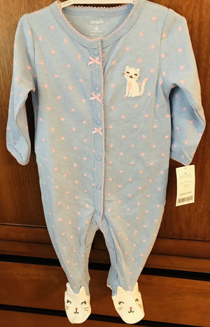 Carter’s Baby Kitty Footed Pajamas - Blue And Pink - Size 6 M USED