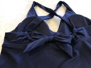 ATHLETA A-C PLUNGE NAVY TANKINI TOP XS Quick Drying, UPF, Recycled Mat. W Tags! USED