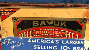 1920's Bayuk Philadelphia Hand Made Perfecto Metal Tin w Blue Bayuk Guarantee Used