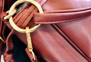 Badgley Mischka Mono Wine Color Faux LTHR Bucket Drawstring Crossbody Bag USED