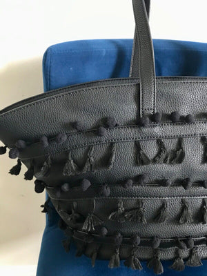 Shiraleah Women’s Black Vegan Leather Pom Pom Style 23" Tote NEW W TAG Stunning!