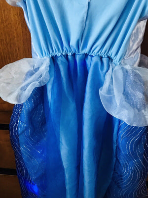 DISNEY STORE LED Light Up Cinderella Blue Play Costume Dress Gown Girls Sz 4-5 used