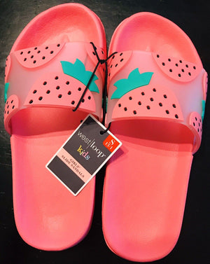 WEST LOOP Kids Girls Pink Watermelon Slide Sandals Slip Size Small 9” Length USED