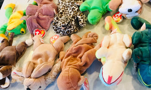 Vintage Beanie Babies LOT 13 w Tags! PeaceWrinkles, Freckles, Iggy, Batty, Bingo USED