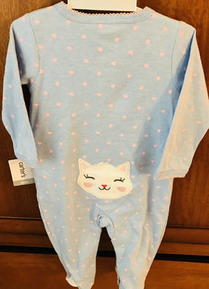 Carter’s Baby Kitty Footed Pajamas - Blue And Pink - Size 6 M USED