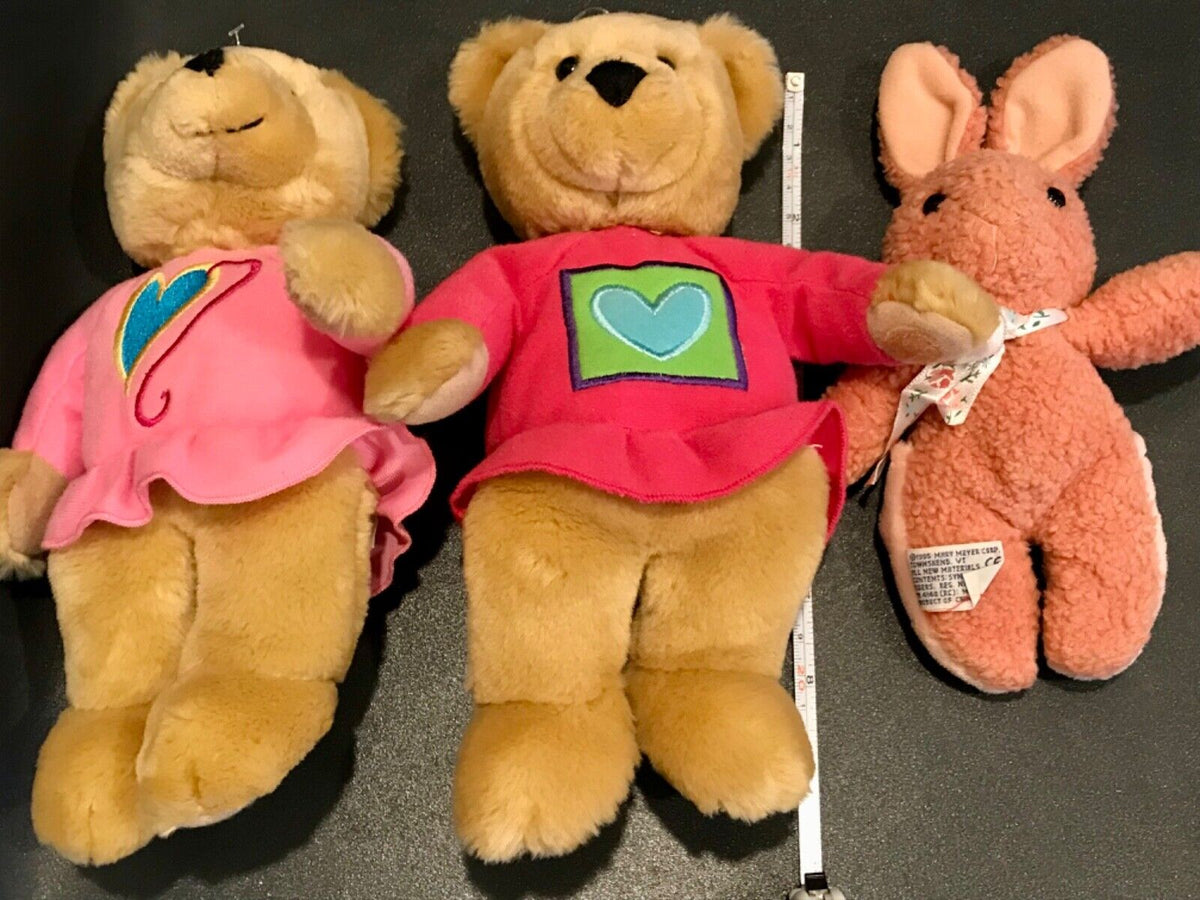 VINTAGE LOT: Two USED Hallmark Love Kiss Kiss Bears +1 Shirt & Mary Meyer Pink Bunny