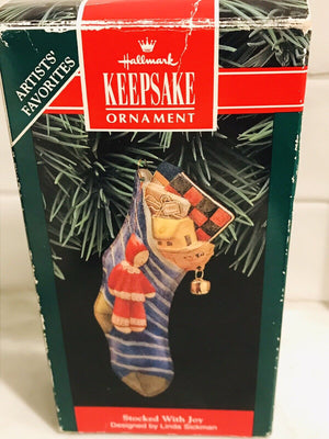 Hallmark KEEPSAKE Ornament 1992 Stocked With Joy Pressed Tin USED