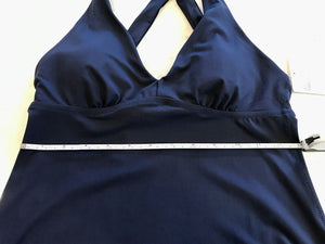 ATHLETA A-C PLUNGE NAVY TANKINI TOP XS Quick Drying, UPF, Recycled Mat. W Tags! USED