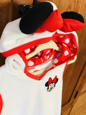 Disney Jr. Minnie Mouse Red And White Minnie Ears Hooded Swimsuit Cover 3T USED