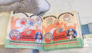 USED Demdaco Nat & Jules Five Little Monkeys Story Book Plush Monkey Hand Puppet 9"